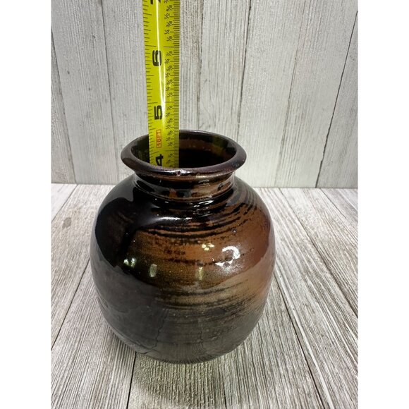 Vtg  4.5 inch Vase Stoneware Pottery Ceramic Dark Brown Galaxy Glaze MCM - Picture 7 of 7